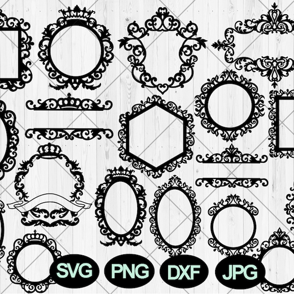 Spiegelrahmen svg Bundle, Vintage Rahmen svg, png, dxf, jpg, verschnörkte Rahmen svg, Barock Rahmen svg, Princess Frame svg, Instant Download