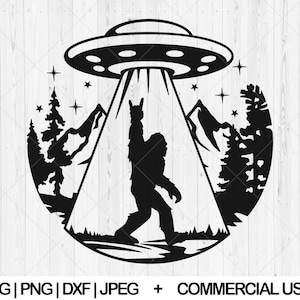 Bigfoot under the moon svg, Alien abduction svg, dxf, png, jpg, UFO svg, Yeti svg, Flying saucer svg, Sasquatch svg, Instant Download