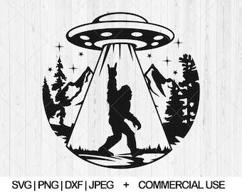 Bigfoot under the moon svg, Alien abduction svg, dxf, png, jpg, UFO svg, Yeti svg, Flying saucer svg, Sasquatch svg, Instant Download