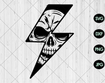Lightning skull svg, Electric skull svg, dxf, png, jpg, Skull with lightning bolt svg, Skull skeleton face svg, Skull svg, Instant Download