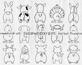Farm animals butt svg bundle, Funny farm animals svg, png, dxf, eps, Cute baby farm animals svg, Farm animals peeking svg, Instant Download