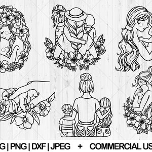 ママと子供の svg バンドル、赤ちゃんを抱きしめる母親の svg、png、pdf、jpg、花柄のママの svg、花で赤ちゃんを抱くお母さんの svg、即時ダウンロード