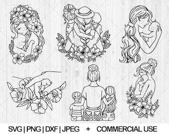 Mom and Child svg bundle, Mother hugging baby svg, png, pdf, jpg, Floral mama svg, Mom holding baby with flowers svg, Instant Download