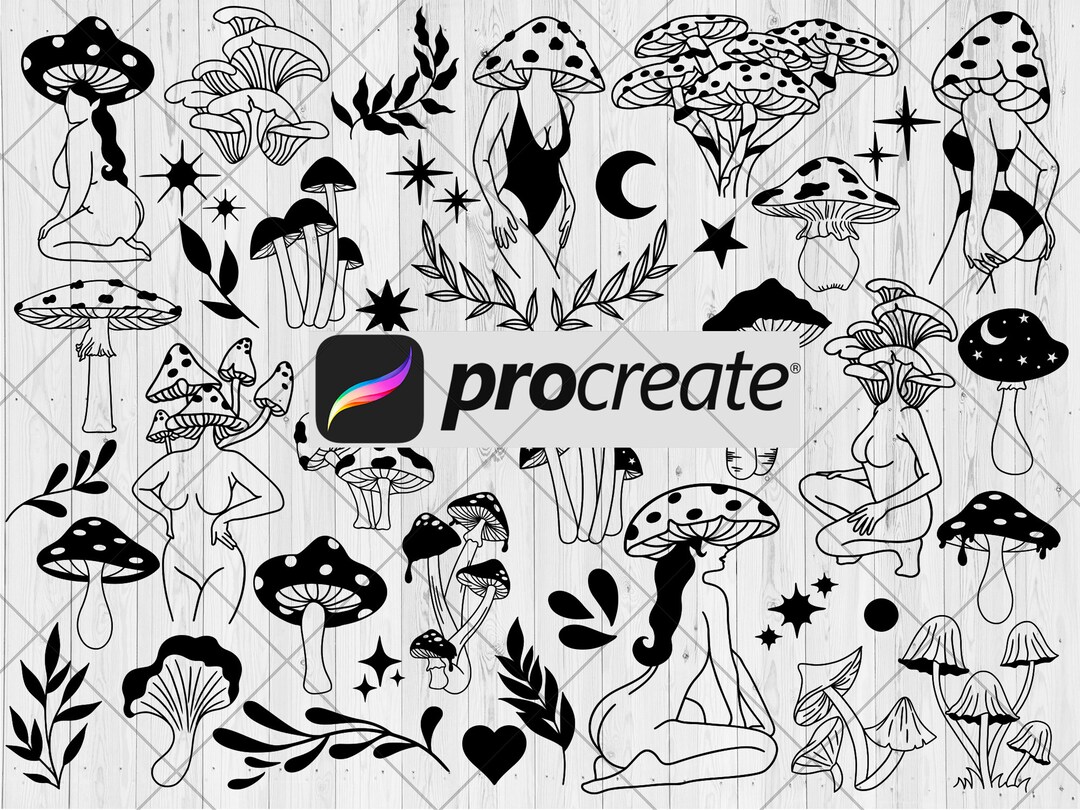 40+ Mushroom Procreate Stamps, Cute Magic Mushroom Procreate Brushes ...