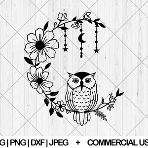 Owl on the floral moon svg, Floral owl svg, png, dxf, jpg, Cute moon owl svg, Owl on moon flowers svg, Owl moon flower svg, Instant Download