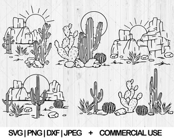 Fascio di cactus scena svg, paesaggio del deserto in formato svg, dxf, png, jpg, cactus deserto in formato svg, Arizona in formato svg, Succulente in formato svg, occidentale in formato svg, Download istantaneo