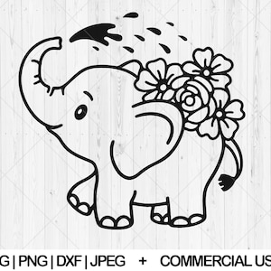 Floral elephant svg, Baby elephant svg, dxf, png, jpg, Cute elephant svg, Sweet elephant svg, Elephant with flower svg, Instant Download