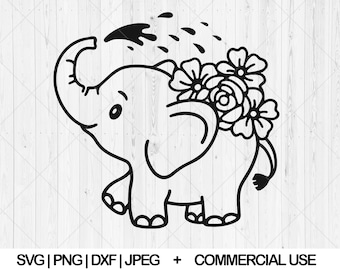 Floral elephant svg, Baby elephant svg, dxf, png, jpg, Cute elephant svg, Sweet elephant svg, Elephant with flower svg, Instant Download