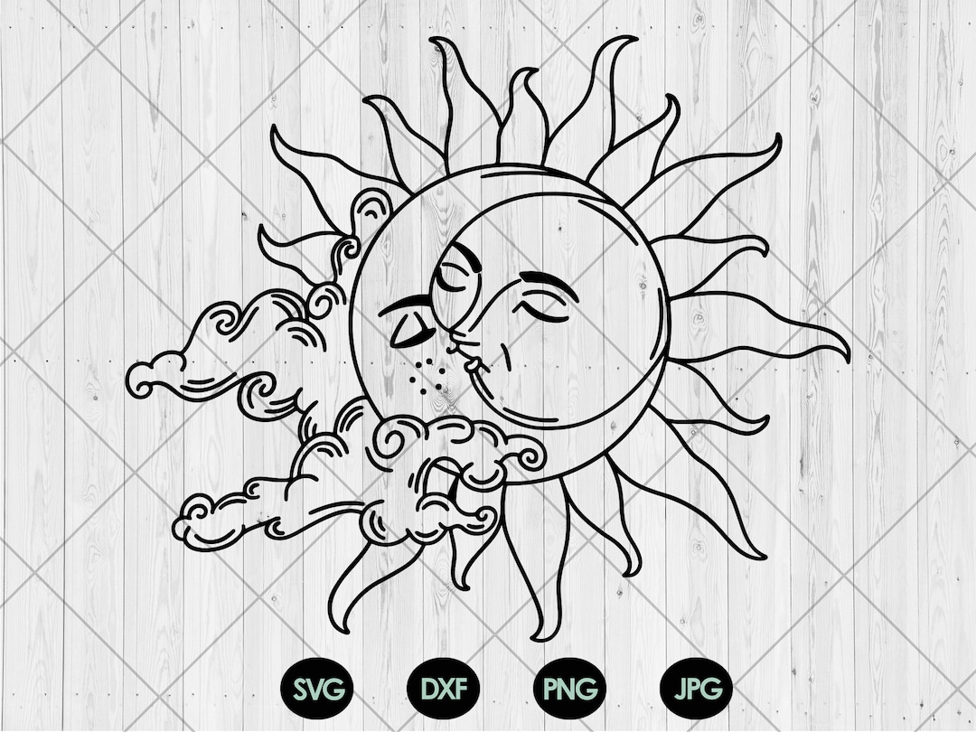 Moon and Sun Kiss Svg Celestial Moon Sun Cloud Svg Png Dxf Etsy