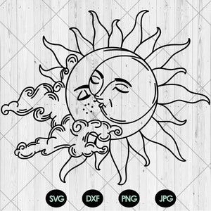 Moon and Sun kiss svg, Celestial moon sun cloud svg, png, dxf, jpg, Boho moon sun kissing svg, Vintage moon and sun svg, Instant Download
