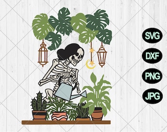 Skeleton holding plant svg, Plant lover svg, Plant mom svg, dxf, png, jpg, Gardening svg, Gardener svg, Plant addict svg, Instant Download