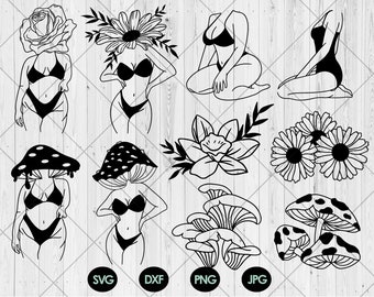 Girl body with flowers head svg bundle, DIY floral girls svg, dxf, png, jpg, Mushroom girl svg, Positive plus size body svg,Instant Download