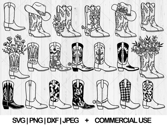 Cowboy boots and hat svg bundle, Cowgirl boot svg, dxf, png, jpg, Floral boots svg, Western Boots svg, Redeo svg, Ranch svg,Instant Download