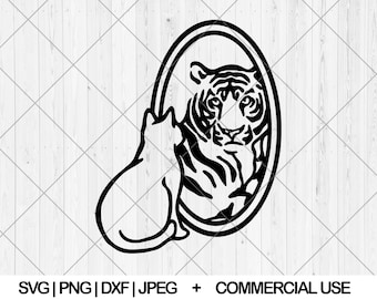 Cat reflection tiger svg, Cat and Tiger svg, dxf, png, jpg, Cool cat svg, Tiger big cat svg, Cat mirror reflection svg, Instant Download