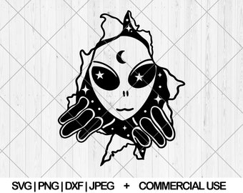 Alien coming out of wall svg, Cool alien svg, png, dxf, jpg, Funny cute galaxy alien svg, Alien break through wall svg, Instant Download