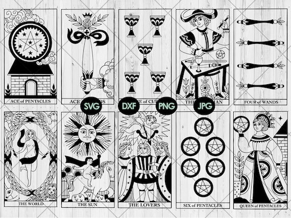 Instant Download 78 Retro tarot cards deck svg png dxf jpg 78 Tarot ...