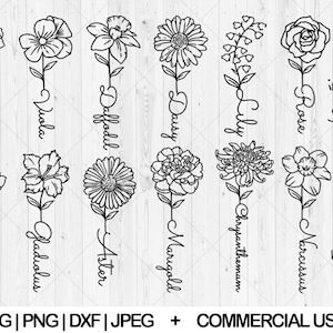 Birth month flowers svg, Birth flowers name svg, dxf, png, jpg, Flower bouquet svg, Birth sign svg, Family name sign svg, Instant Download