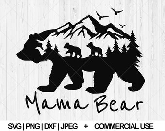 Mama bear svg, Bear family svg, dxf, png, jpg, Grizzly bear svg, Mountain bear svg, Mama bear and cubs svg, Forest bear svg,Instant Download