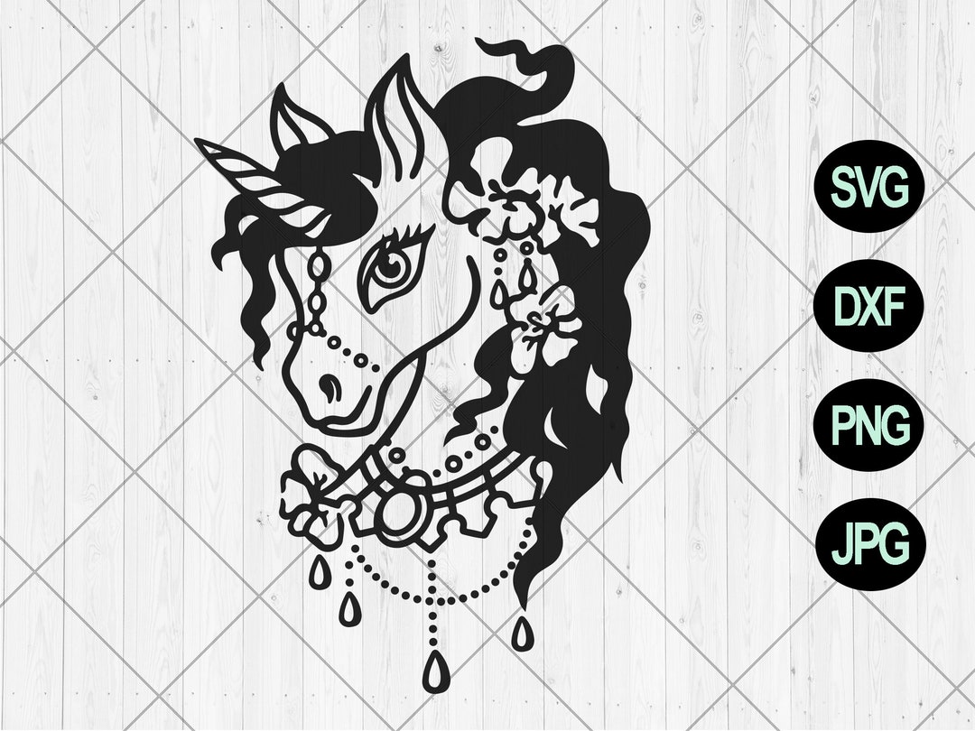 Floral Unicorn Svg Cute Unicorn With Flowers Svg Dxf Png Etsy