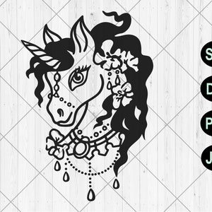 Floral unicorn svg, Cute unicorn with flowers svg, dxf, png, jpg, Unicorn head svg, Celestial unicorn svg, Unicorn svg, Instant Download