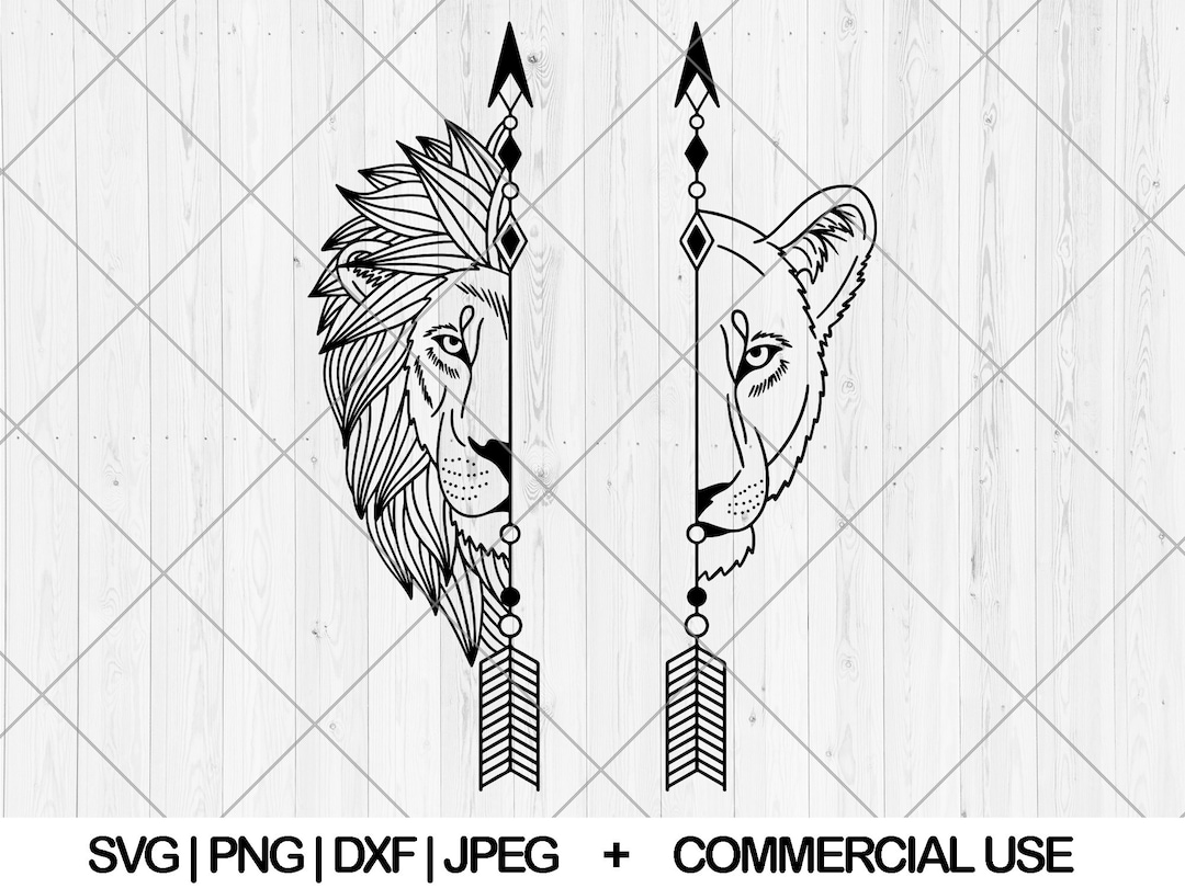 Arrow Lion Couple Svg, Half Lion Face Svg, Png, Dxf, Jpg, Male Female