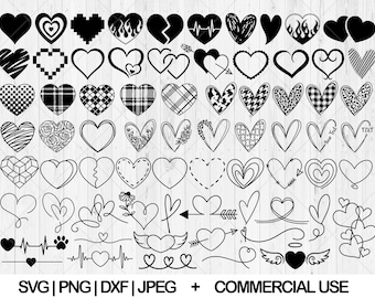 70 Heart svg bundle, Hand drawn heart svg, dxf, png, jpg, Leopard heart svg, Doodle heart svg, Floral heart svg, Valentine, Instant Download