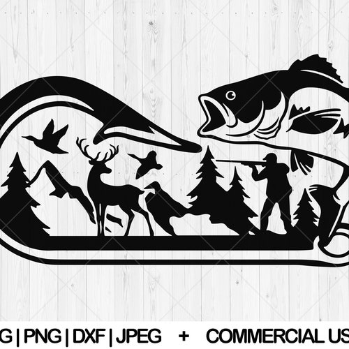 Duck deer and hook svg, Deer hunter svg, dxf, png, jpg, Hunting season svg, Fish hook svg, Hunting and Fishing svg, Instant Download