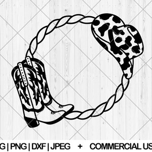 Cowboy frame svg, Cowboy boots and hat svg, png, dxf, jpg,  Cowboy hat Rodeo Lasso svg, Country western svg, Cowgirl svg, Instant Download