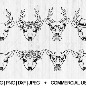 Deer face svg bundle, Floral deer svg, dxf, png, jpg, Animal face svg, Deer with flower crown svg, Buck head svg, Deer svg, Instant Download