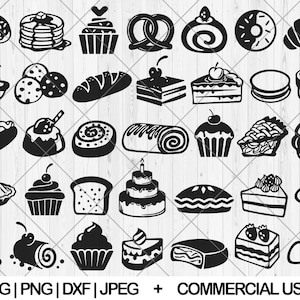 Zestaw svg deserów piekarniczych, babeczka svg, png, dxf, jpg, słodkie ciasto svg, pączek svg, ciasto svg, pieczenie svg, ciasto svg, piekarz svg, natychmiastowe pobieranie