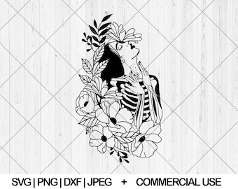 Floral skeleton woman svg, Dead inside svg, dxf,png, jpg, Skull skeleton girl with flowers svg, Woman with flowers svg, Instant Download