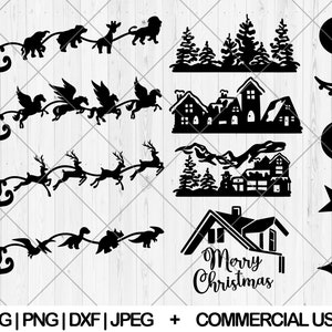 Cute santa sleigh svg bundle, Christmas animals sleigh svg, dxf, png, jpg, Flying santa reindeer svg, Christmas scene svg, Instant Download
