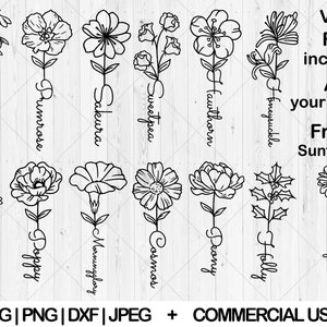 Birth month flowers svg, Birth flowers name svg, dxf, png, jpg, Flower bouquet svg, Birth sign svg, Family name sign svg, Instant Download
