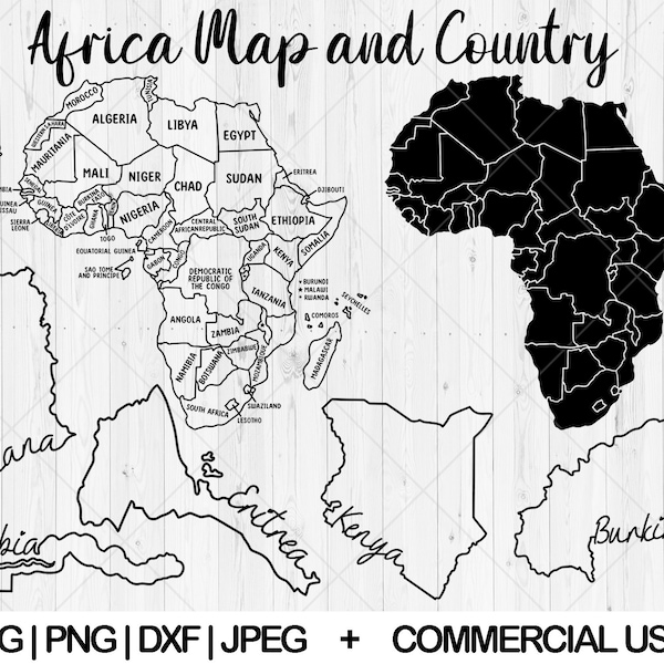 Africa map svg, Africa country svg, dxf, png, jpg, pdf, Sale map svg, Printable map, Travel map svg, Sales tracker map svg, Instant Download