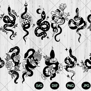 14 Snake svg bundle, Floral snake svg, png, dxf, jpg, Celestial snake svg, Snake with flowers svg, Mystical snake svg, Instant Download