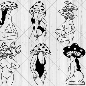 Mushroom girls svg bundle, Woman body with mushroom head svg, dxf, png, jpg, Mushroom lover svg, Cute Mushy body svg, Instant Download