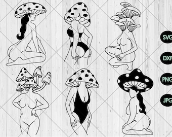 Pilz Mädchen svg Bundle, Frau Körper mit Pilzkopf svg, Dxf, Png, Jpg, Pilz Liebhaber svg, süße Mushy Körper svg, Instant Download