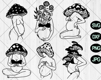 Mushroom mama svg, Pregnant woman line art svg,dxf, png, jpg, Cute Pregnancy svg, Pregnant woman with flower svg, Mom svg, Instant Download