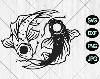 Koi fish yin yang svg, Fish yin yang svg, dxf, png, jpg, Koi carps svg, Yin yang symbol svg, Black and White koi svg, Instant Download