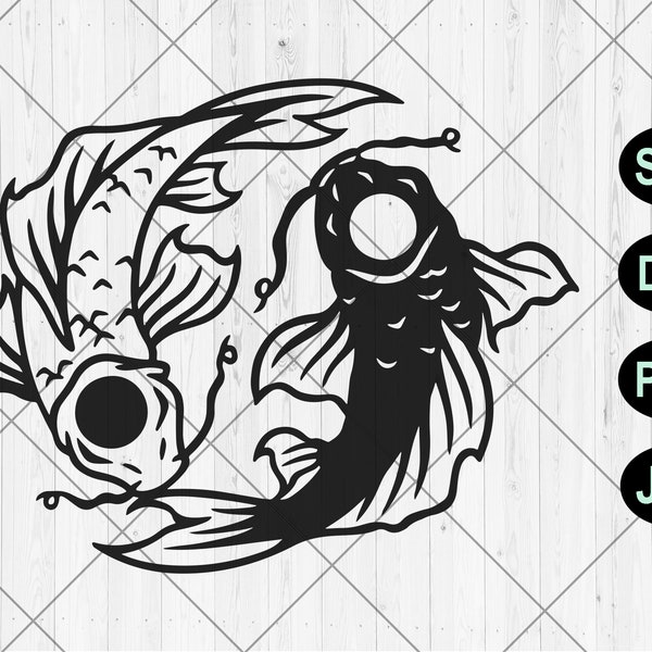 Koi fish yin yang svg, Fish yin yang svg, dxf, png, jpg, Koi carps svg, Yin yang symbol svg, Black and White koi svg, Instant Download