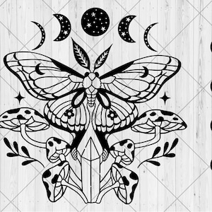 Luna moth svg, Celestial magic moth svg, dxf, png, jpg, Celestial moon butterfly svg, Celestial boho mushroom moth svg, Instant Download