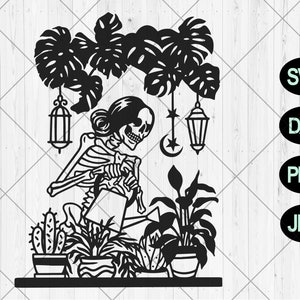 Skeleton holding plant svg, Plant lover svg, Plant mom svg, dxf, png, jpg, Gardening svg, Gardener svg, Plant addict svg, Instant Download