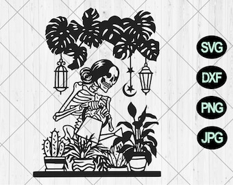 Skeleton holding plant svg, Plant lover svg, Plant mom svg, dxf, png, jpg, Gardening svg, Gardener svg, Plant addict svg, Instant Download