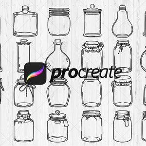 24 Mason jar procreate stamps, Glass jar procreate brushes, Procreate potion jar art stamp, Spell jar and bottle stamps,Instant Download