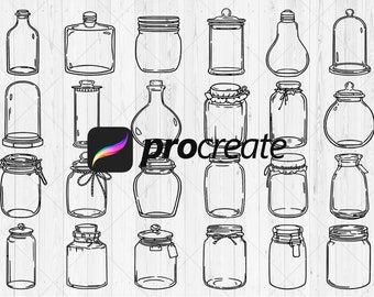 24 Mason jar procreate stamps, Glass jar procreate brushes, Procreate potion jar art stamp, Spell jar and bottle stamps,Instant Download