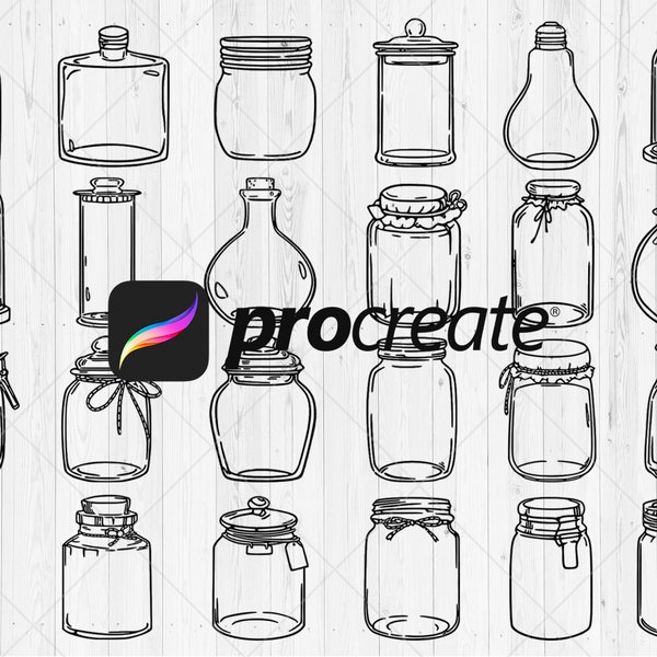 24 Mason jar procreate stamps, Glass jar procreate brushes, Procreate potion jar art stamp, Spell jar and bottle stamps,Instant Download