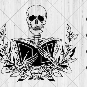 Skeleton holding Book svg, Floral book art svg, dxf, png, jpg, Book lover svg, Reader Bookish svg, Book with flowers svg, Instant Download