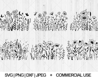 Wildflower svg bundle, Flower meadow svg, dxf, png, jpg, Wildflowers svg, Bouquet svg, Wildflower border svg, Botanical svg,Instant Download