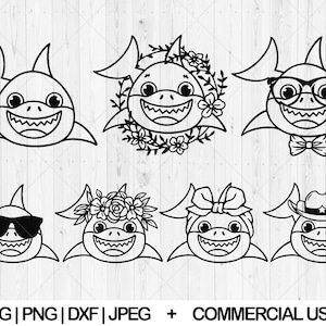 Shark svg bundle, Shark family svg, dxf, png, jpg, Cute shark svg, Birthday shark svg, Floral shark svg, Shark boy girl svg, Téléchargement instantané