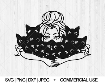 Girl with black cats svg, Witch and cats svg, dxf, png, jpg, Halloween witch cat svg, Witchcraft svg Mystical witch svg, Instant Download